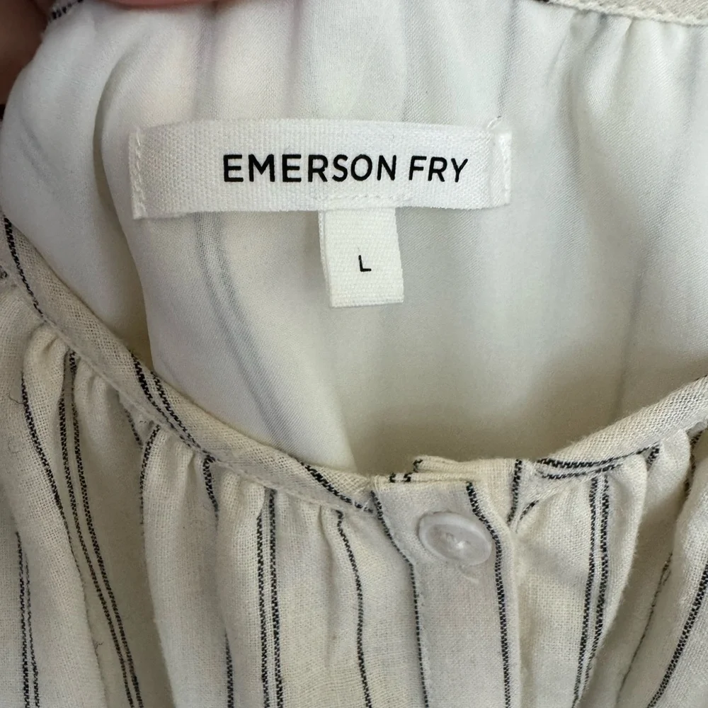 Emerson Fry Jasmine Button Dress. Ivory hemp stripe organic. Size Large. - Picture 5 of 8